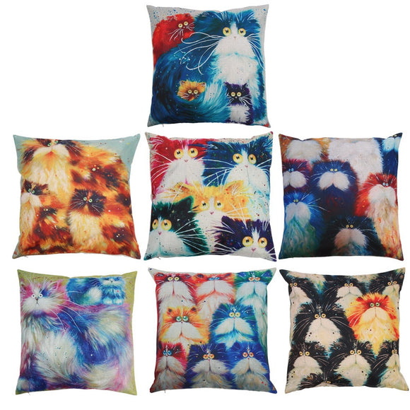 7 Style Color Cat Pattern Pillowcase Cotton Linen Cushion  Sofa Printed Home Decorative Euro Pillow Cover 45 X45 CM - catdoglovers.com