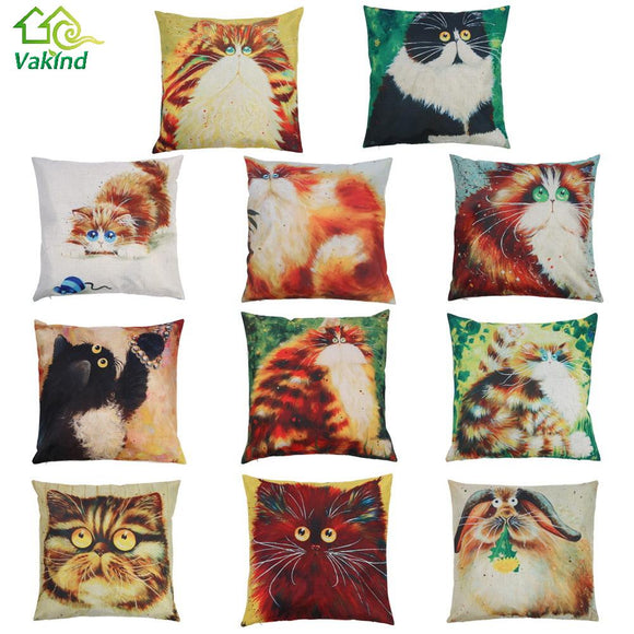 Cushion Cover 11 Styles  Color Cartoon Cat Pattern Pillow Case Linen  Cotton Pillow Cover Bedroom Home Throw Cover - catdoglovers.com