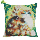 Cushion Cover 11 Styles  Color Cartoon Cat Pattern Pillow Case Linen  Cotton Pillow Cover Bedroom Home Throw Cover - catdoglovers.com