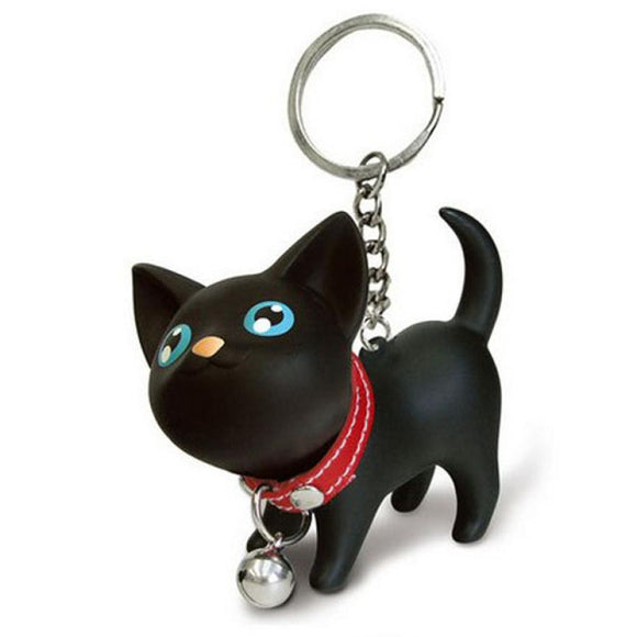 Cat Kitten Keychain Keyring Bell Toy Lover Key Chain Rings For Handbag BK cat Doll key ring Vinyl PU  6*3*5.7 cm Nice accessorie - catdoglovers.com