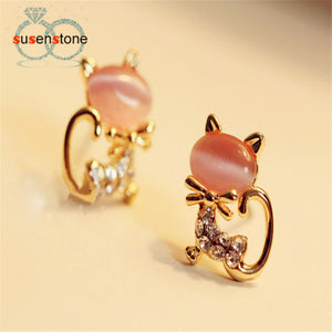 SUSENSTONE 2016 New Fashion Korean Fashion Cute Cat Stone Crystal Rhinestone Women Stud Earrings Stud Earrings Fashion Jewelry - catdoglovers.com