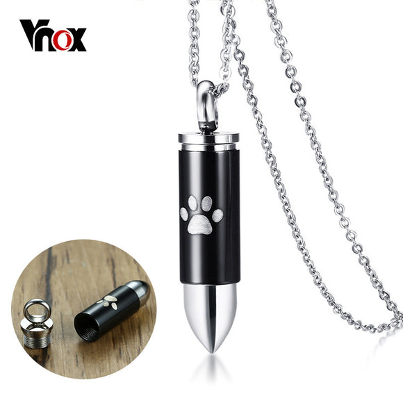 Vnox Can Open Bullet Pendant for Men Necklace Engraved Cute Cat Dog Pet Paw Stainless Steel 20