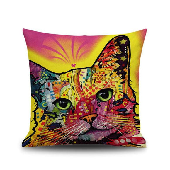 Colorful Cat Printing Dyeing Sofa Bed Home Decor Pillow Case Cushion Cover - catdoglovers.com