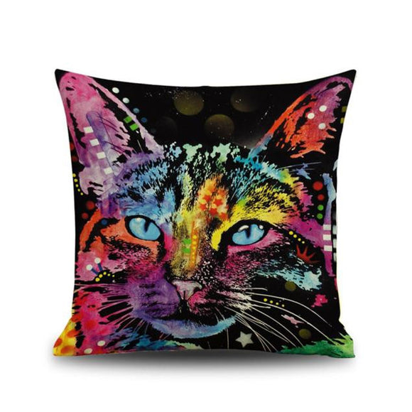 Colorful Cat Printing Dyeing Sofa Bed Home Decor Pillow Case Cushion Cover - catdoglovers.com