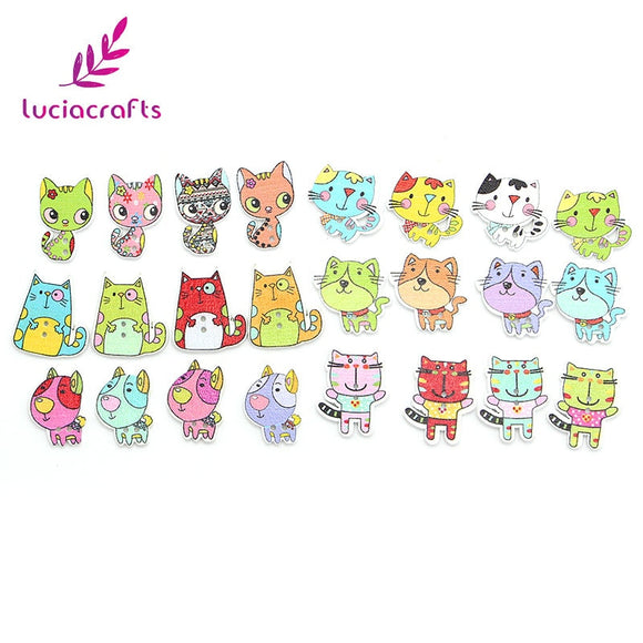 Lucia crafts 12pcs/lot Random mixed Cartoon Animal Wooden Buttons 2-Holes for Sewing Clothes Accessories DIY Craft 004010098 - catdoglovers.com