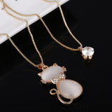 Natural Stone Cat Eye CZ Necklace Gold Silver Plated Chain Pendant Necklaces Wholesale Woman Statement Necklace free shipping - catdoglovers.com