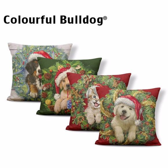 Dog Print Golden Retriever Cat Cushion Xmas Christmas Gingerbread Man Pilow Nature Home Houseware Throw Pillow 45Cm Cotton Blend - catdoglovers.com