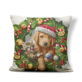 Dog Print Golden Retriever Cat Cushion Xmas Christmas Gingerbread Man Pilow Nature Home Houseware Throw Pillow 45Cm Cotton Blend - catdoglovers.com
