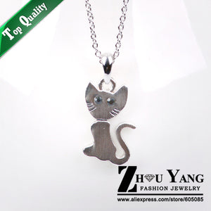 ZHOUYANG Top Quality ZYN315 Cute Cat Silver Color Fashion Pendant Jewelry Made with Austria Crystal Wholesale - catdoglovers.com