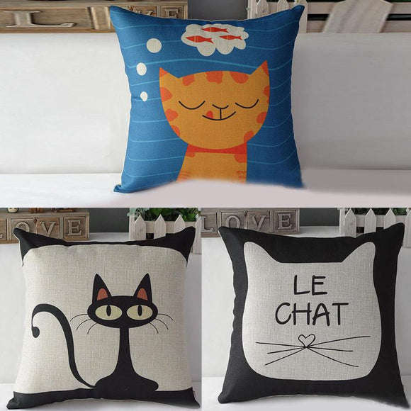 43*43cm 3 Patterns Cute Printed Cartoon Cat Cotton Linen Pillow Case Home Decorative Square Cushion Cover E5M1 - catdoglovers.com