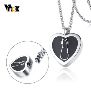 Vnox Cute Cat Openable Heart Pendant for Women Men Necklace Stainless Steel Urn Memorial Pet Cremation Ashes Keepsake Jewelry - catdoglovers.com