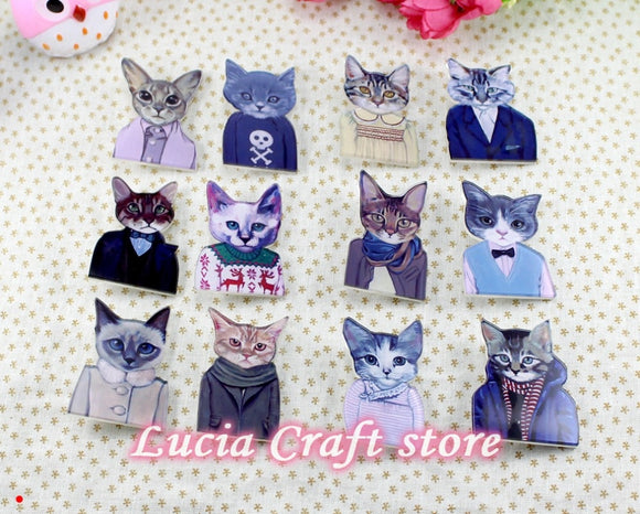 SALE! 1PC Acrylic Badge Cat Brooches Pin Up Collar Tips Epaulette Enamel Broche Christmas Gifts DIY Sewing Accessories 048016010 - catdoglovers.com