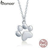 BAMOER Genuine 925 Sterling Silver Cute Animal Footprints Dog Cat Footprints Paw Necklaces Pendants Women Silver Jewelry SCN275 - catdoglovers.com