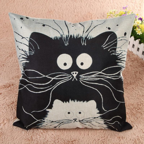 45cm*45cm Decorative Pillows Cartoon Cat Pillow Case Linen Cotton Cat Cushion Cover Chair Seat Car Sofa Kitten Pillowcase - catdoglovers.com